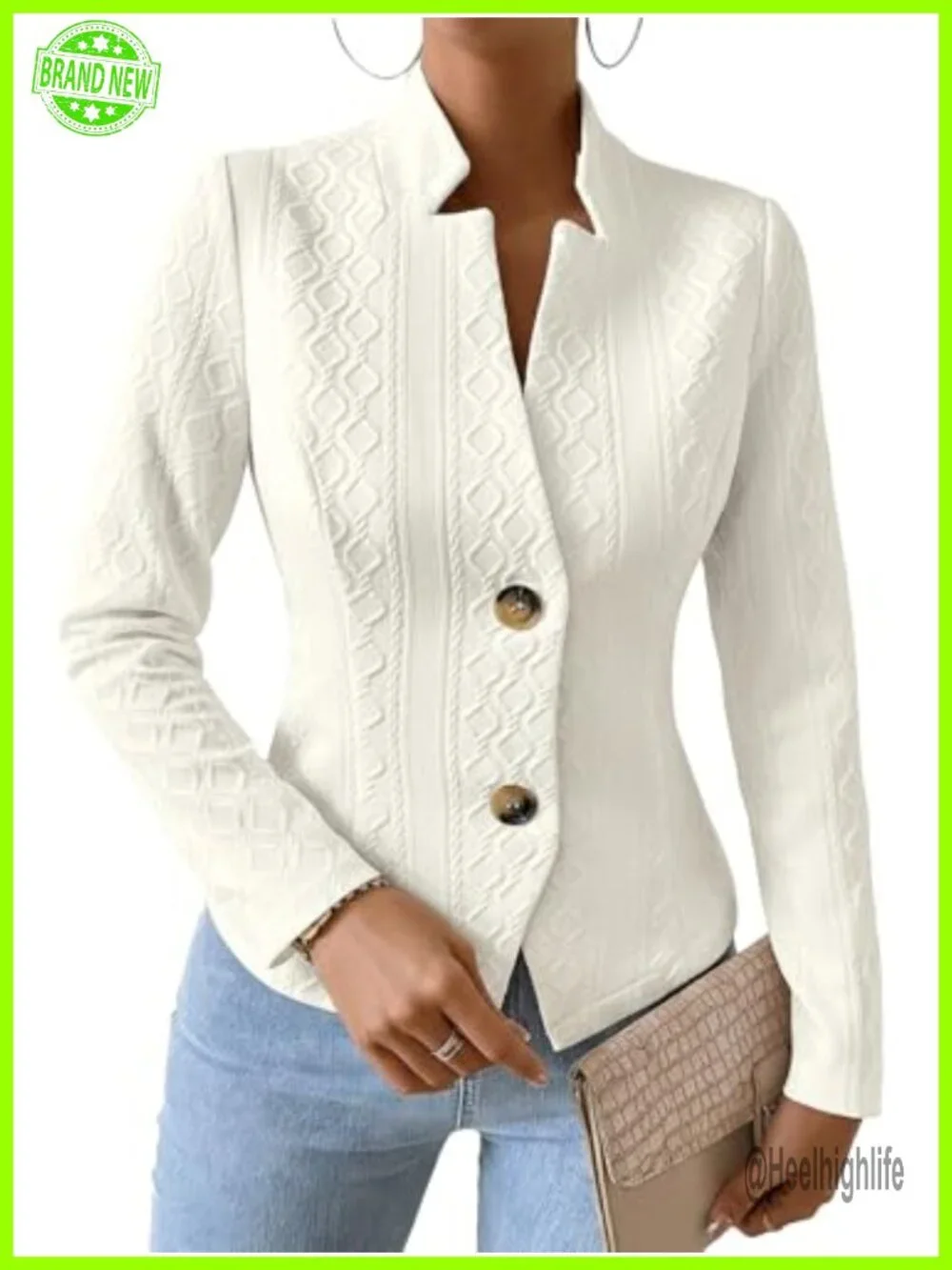 Jacquard Knit Blazer - Slim Stand Collar Full-Lined Petite Work Coat